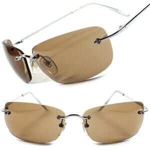 Stylish Fashion Brown Lens Frameless Designer Wrap Rectangle Brown Sunglasses